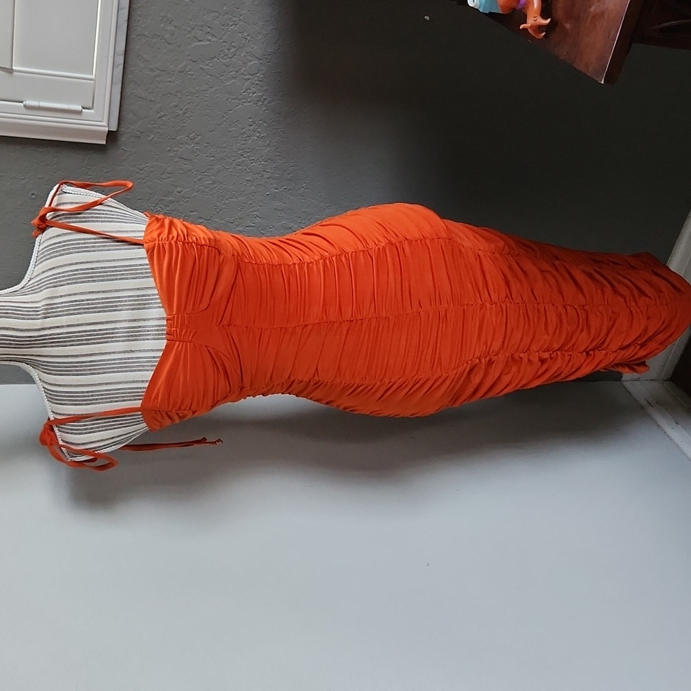 COPY - Rust orange rauched bodycon dress 'love me now' dress small